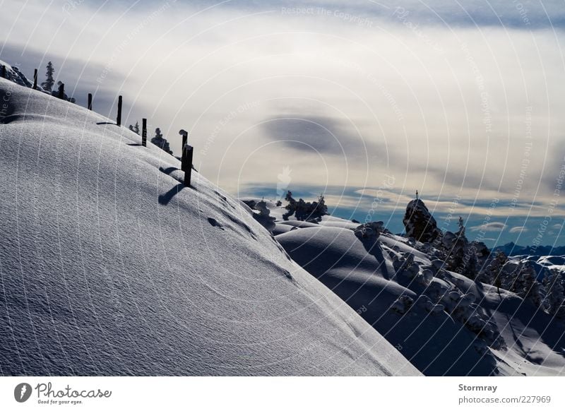 Licht und Schatten Winter Schnee Winterurlaub Berge u. Gebirge Skipiste Natur Landschaft Himmel Wolken Sonnenlicht Wetter Eis Frost Alpen Schneebedeckte Gipfel