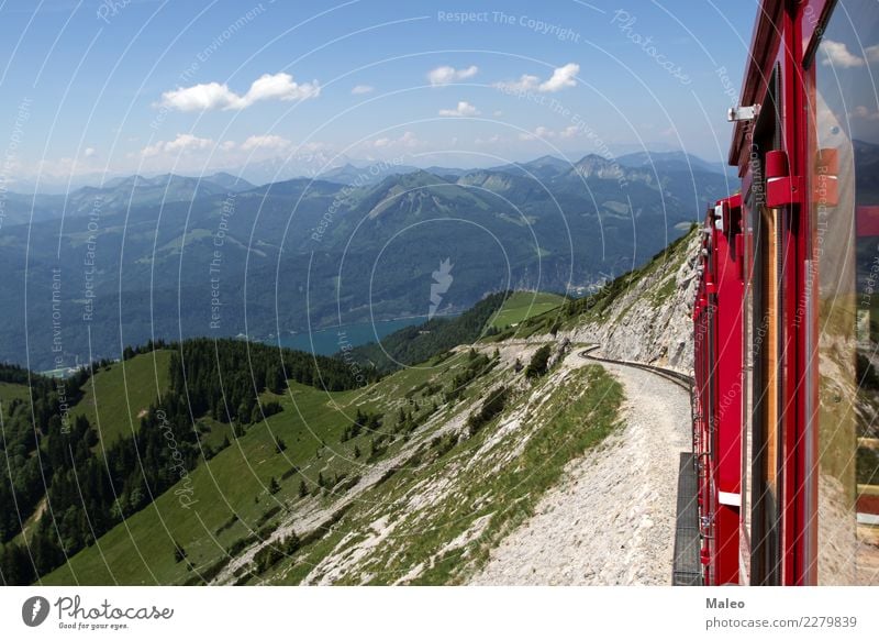 Alpen Dampflokomotive Zahnradbahn Schafberg Wolfgangsee Bergen Ferien & Urlaub & Reisen Sommer Wasserdampf Eisenbahn Tourist Personenverkehr retro Passagier