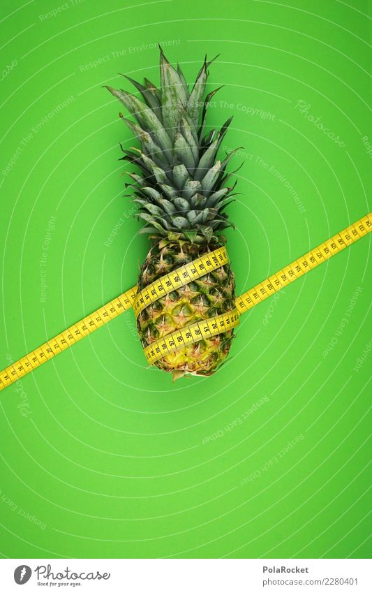 #AS# schief gewickelt Fitness Sport-Training Diät Ananas Maßband messen gelb grün 2 Streifen Ziffern & Zahlen exotisch Vitamin Frucht Südfrüchte Bombe Länge