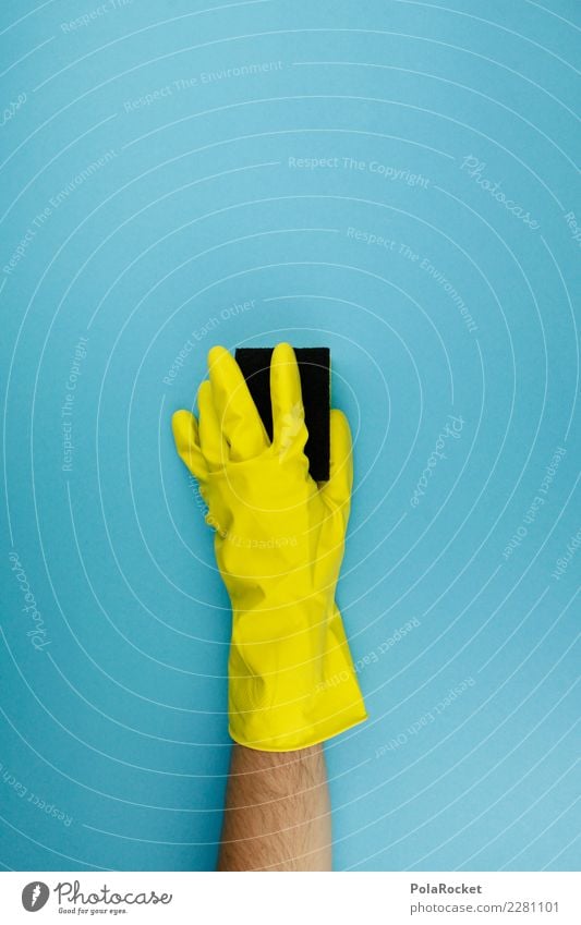 #AS# Putz-Spleen Kunst ästhetisch Handschuhe Reinigen Raumpfleger Sauberkeit Saubermann clean blau gelb Körperpflege Schwamm spleen Tick Farbfoto mehrfarbig