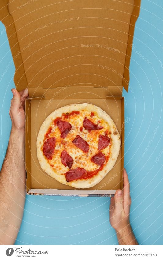 #AS# Zum Mittag Pizza! Kunst ästhetisch Salami Italienische Küche Snack Fastfood Auftrag Dienstleistungsgewerbe ungesund lecker Kalorienreich aufmachen Karton