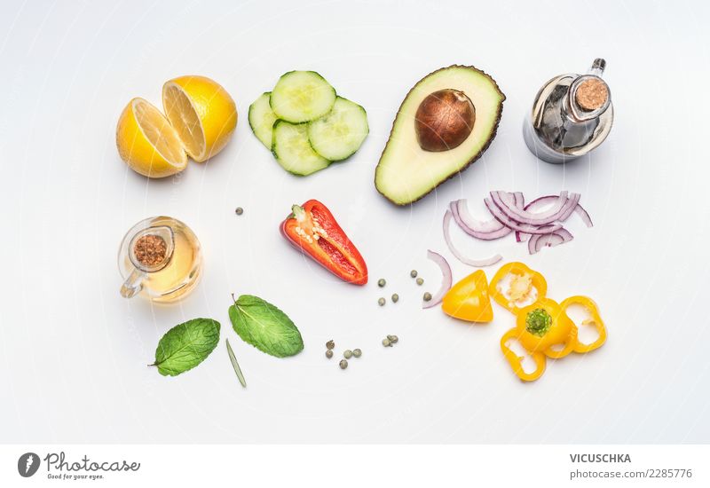 Frische salat vegetables Lebensmittel Gemüse Salat Salatbeilage Kräuter & Gewürze Öl Ernährung Mittagessen Bioprodukte Diät Stil Design Gesunde Ernährung