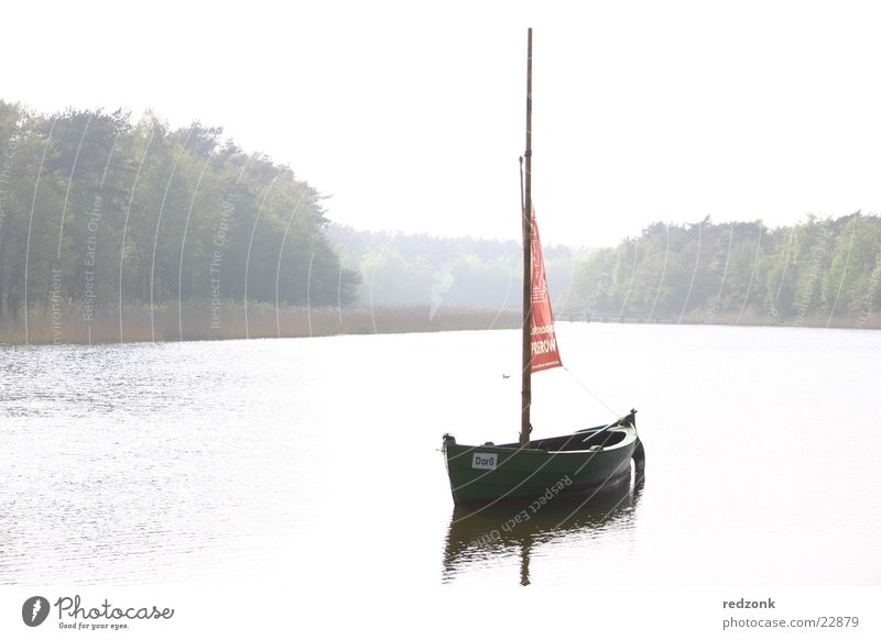 Segelboot Wasserfahrzeug Prerow See Reflexion & Spiegelung Schifffahrt Küste Landschaft Nebel hell Fluss