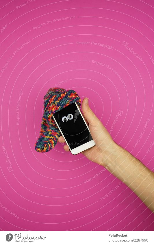 #AS#crazy tech Kunst ästhetisch rosa Handy Mobilität Mobile Mobilfunk Mütze Strümpfe Arme Auge verrückt niedlich Bildschirm Farbfoto mehrfarbig Innenaufnahme
