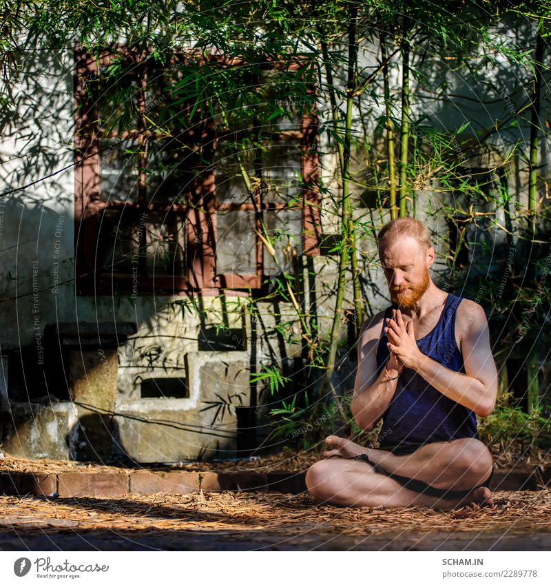 Porträt eines Yogalehrers. Rothaariger Mann mit rotem Bart, der die Lotus-Pose zeigt Lifestyle Erholung Windstille Meditation Mensch maskulin Erwachsene 1