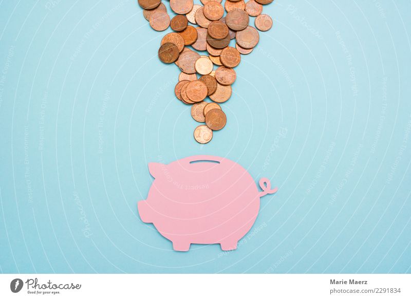 Sparen. Rosa Sparschwein mit vielen Cent-Münzen Geld sparen Kapitalwirtschaft Geldinstitut Geldmünzen einfach frei positiv blau rosa Tugend Sicherheit sparsam