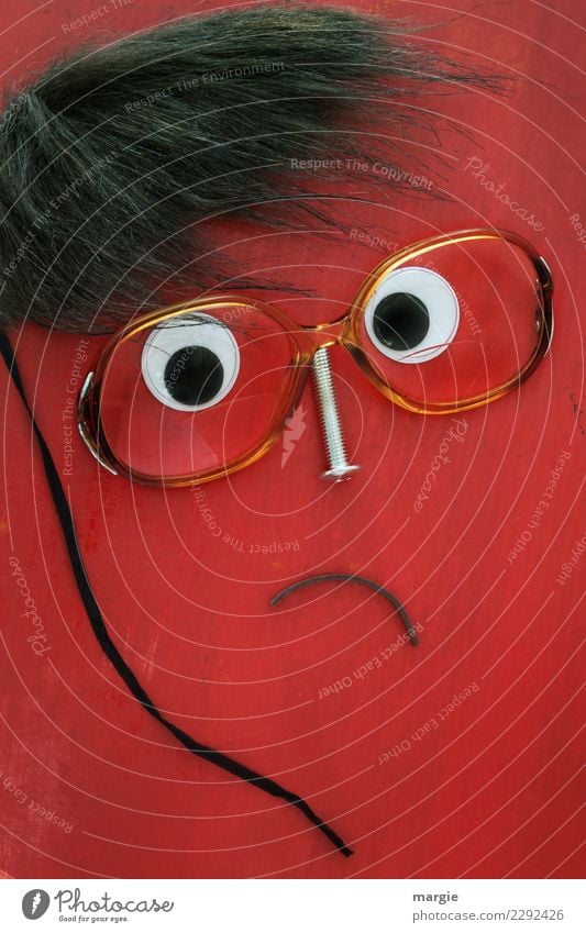 Emotionen...coole Gesichter: Collage rotes Gesicht mit Brille, ruhig bleiben! Bildung Wissenschaften Lehrer Mensch maskulin Mann Erwachsene Haare & Frisuren