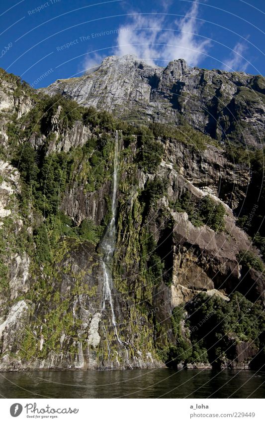 water falls* Natur Urelemente Luft Wasser Himmel Wolken Pflanze Baum Felsen Berge u. Gebirge Bucht Fjord Wasserfall hoch blau grün einzigartig