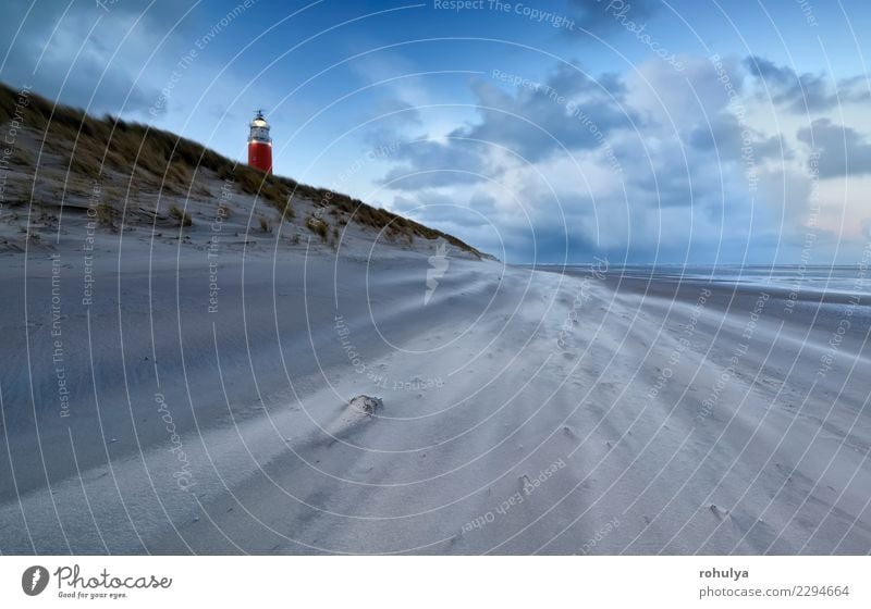Leuchtturm an der Nordseeküste in der Abenddämmerung und starkem Wind Ferien & Urlaub & Reisen Strand Meer Natur Landschaft Sand Himmel Wolken Horizont