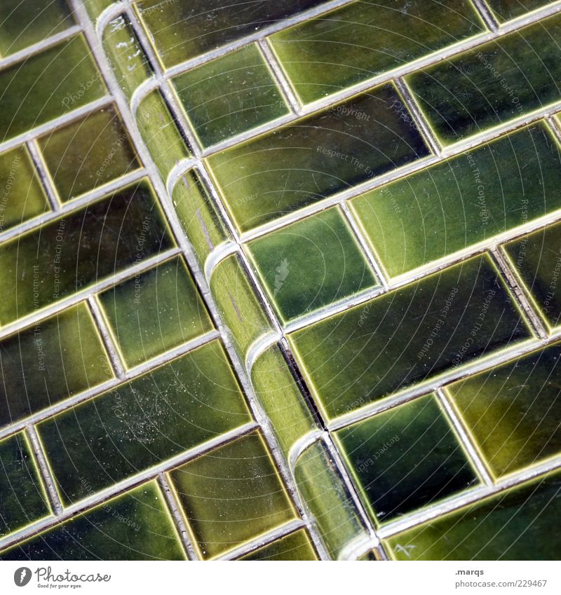 Wand Mauer Fassade Linie einfach grün Fliesen u. Kacheln Mosaik Farbfoto Nahaufnahme Muster Strukturen & Formen Neigung Detailaufnahme Menschenleer