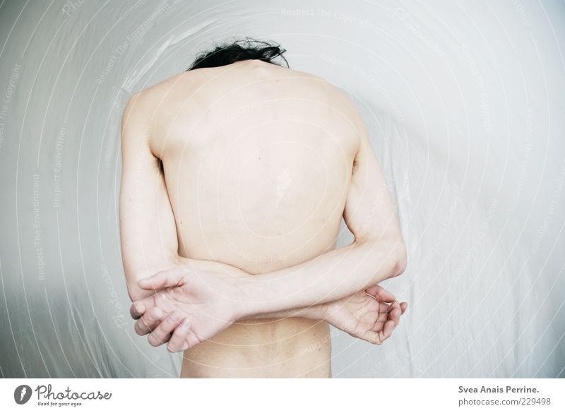 gezeichnet. maskulin Körper Haut Rücken Arme Hand 1 Mensch 18-30 Jahre Jugendliche Erwachsene stehen nackt dünn Traurigkeit Sorge Enttäuschung abstrakt Statue