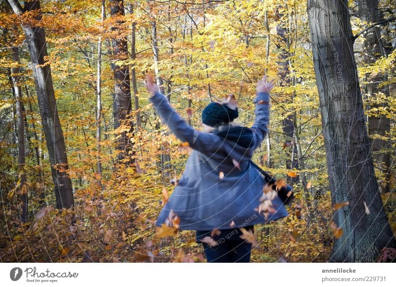 dreh dich! (II) Freizeit & Hobby Spielen Ausflug Freiheit Mensch feminin Junge Frau Jugendliche 18-30 Jahre Erwachsene Natur Herbst Blatt Wald drehen Tanzen