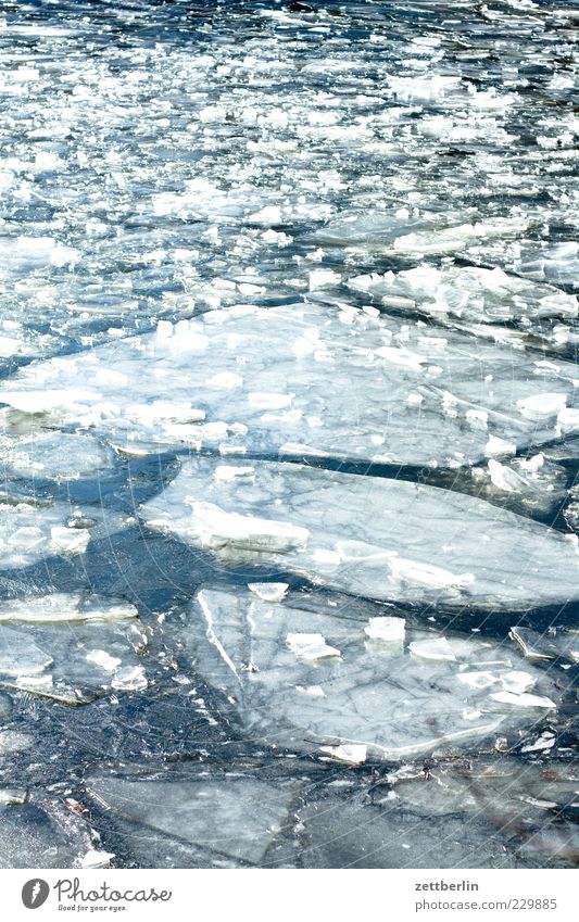 Eis Natur Urelemente Wasser Winter Klima Klimawandel Wetter Frost Teich See Bach Fluss Eisfläche Eisscholle Tauwetter Farbfoto Gedeckte Farben Außenaufnahme