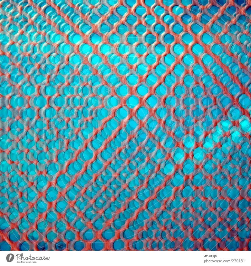 Net Design Metall Kunststoff Netz einzigartig verrückt blau rot chaotisch Ordnung Netzwerk Hintergrundbild Farbfoto Nahaufnahme Experiment abstrakt Muster