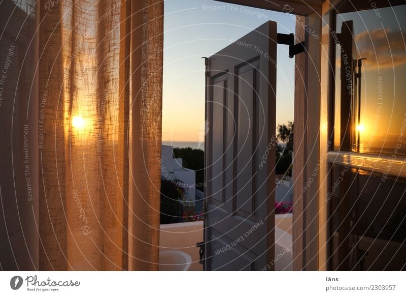 Sonnenaufgang Ferien & Urlaub & Reisen Tourismus Häusliches Leben Wohnung Haus Griechenland Balkon Tür Freundlichkeit Beginn entdecken Erwartung Santorin
