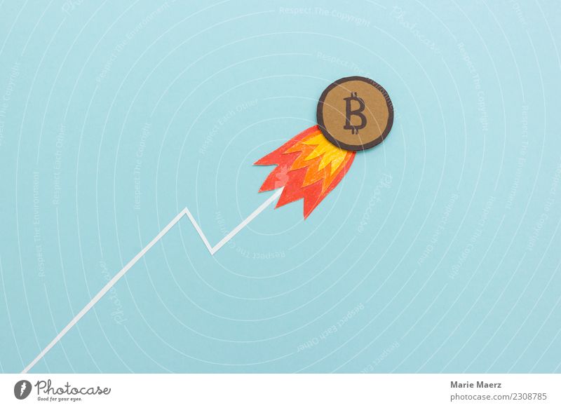 Kryptowährung Bitcoin auf Erfolgskurs Kapitalwirtschaft Börse Internet Geld fliegen Wachstum ästhetisch außergewöhnlich trendy neu reich Geschwindigkeit blau