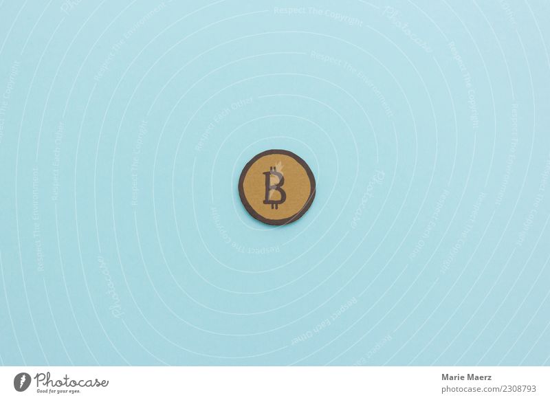 Bitcoin Münze Kapitalwirtschaft Geld kaufen sparen modern neu reich blau Gier Risiko Wunsch Kryptowährung Geldmünzen anlegen investieren Kurs Internet