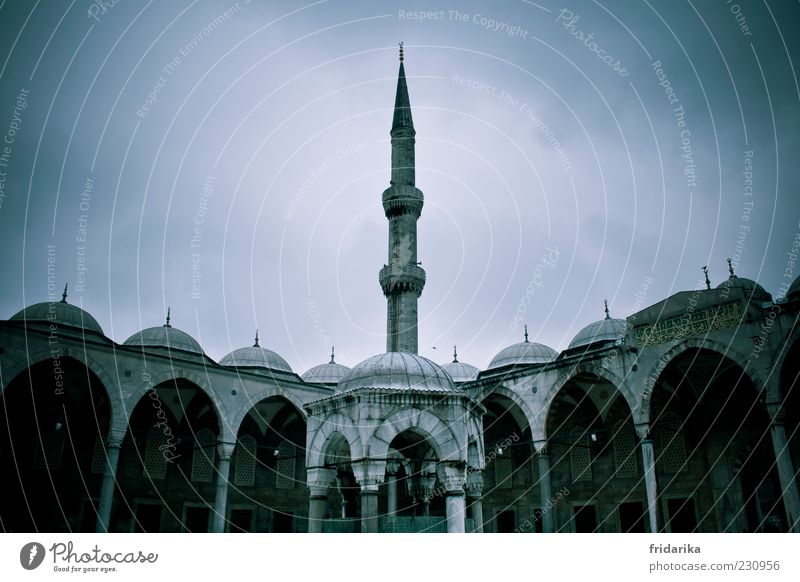 Blaue Moschee Istanbul Türkei Hafenstadt bevölkert Turm Minarett Mauer Wand Kuppeldach Sehenswürdigkeit blau grau Glaube Religion & Glaube Hoffnung Schutz