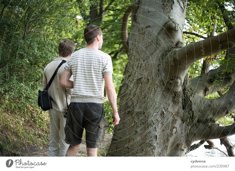 Hinterlassenschaften Lifestyle Wohlgefühl Ausflug Freiheit wandern Mensch Junger Mann Jugendliche Freundschaft 2 18-30 Jahre Erwachsene Umwelt Natur Baum Wald