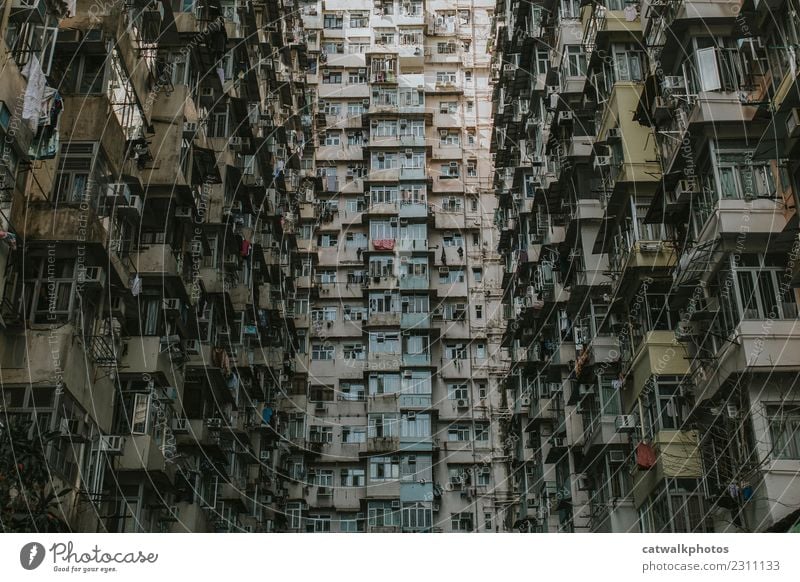 Hongkong Architektur Stadt Stadtzentrum bevölkert überbevölkert Haus Mauer Wand Fenster Sehenswürdigkeit Umweltverschmutzung Ferien & Urlaub & Reisen Ziel