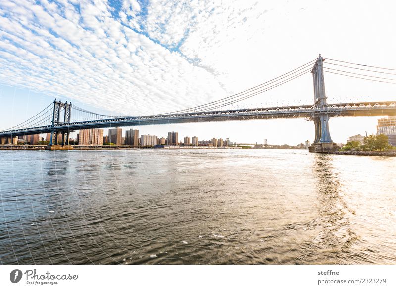 Brückentag: Manhattan Stadt New York City Brooklyn Manhattan Bridge East River Schönes Wetter Farbfoto Textfreiraum unten Weitwinkel