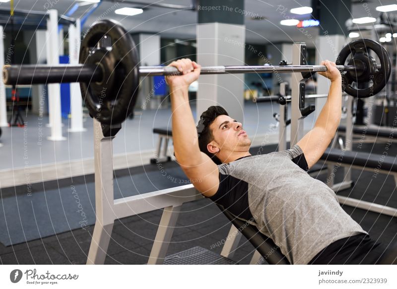 Junger Mann Bodybuilder beim Gewichtheben im Fitnessstudio Körper Sport maskulin Jugendliche Erwachsene 1 Mensch 18-30 Jahre muskulös stark weiß Kraft
