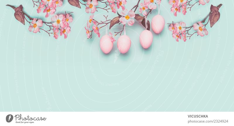 Pastel Ostern Hintergrund mit hängenden Ostereier Stil Design Feste & Feiern Frühling Pflanze Blume Blatt Blüte Dekoration & Verzierung Blumenstrauß Zeichen