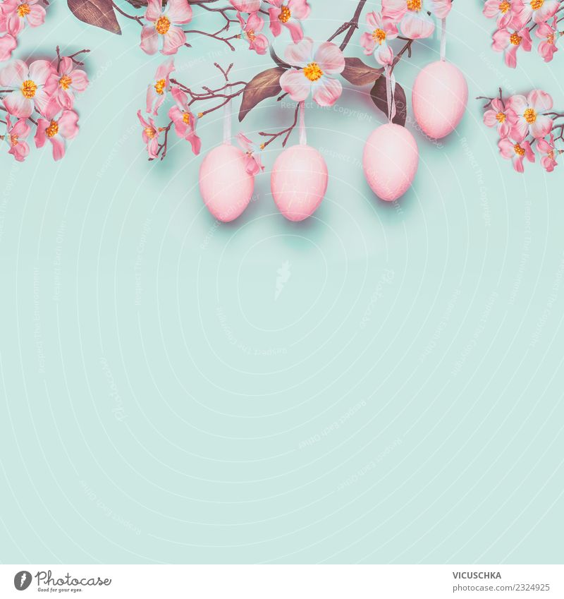Ostern Dekoration mit hängenden Ostereier Stil Design Dekoration & Verzierung Feste & Feiern Frühling Blume Ornament rosa türkis Tradition Entwurf