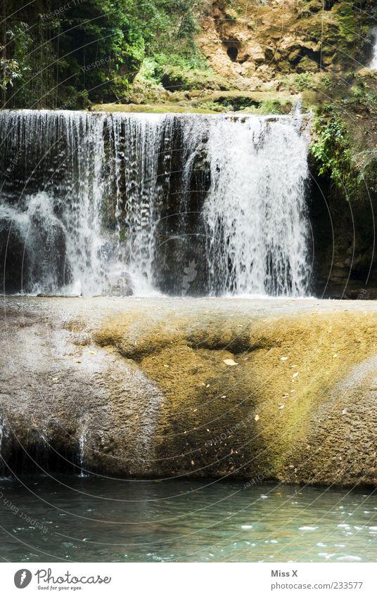 Wasserfall Ferne Umwelt Natur Baum Wald Urwald Felsen Fluss gigantisch nass Farbfoto Außenaufnahme Menschenleer fließen Reflexion & Spiegelung Sonnenlicht