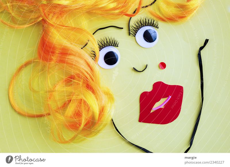 Echte Blondine | Collage Frauengesicht schön Haare & Frisuren Schminke Lippenstift Basteln Mensch feminin Erwachsene Gesicht Auge Mund 1 blond gelb gold rot