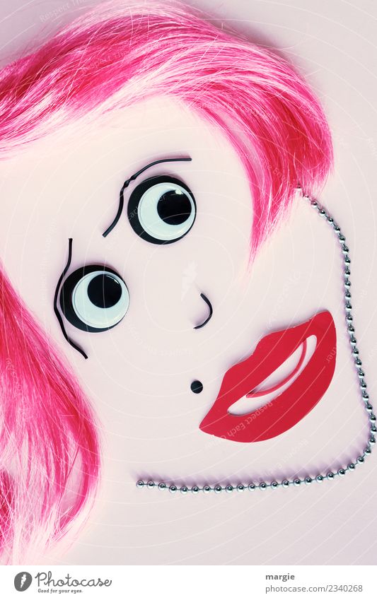 Betthupferl | nur für Männer, Collage eines Frauengesichtes Mensch feminin Junge Frau Jugendliche Erwachsene Gesicht Auge Mund Lippen 1 Kunst Kunstwerk rosa rot