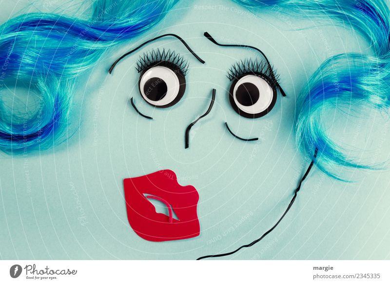 Emotionen...coole Gesichter: Collage Frauengesicht mit wehenden Haaren! Mensch Erwachsene Kopf Auge Mund 1 Kunst Gemälde kurzhaarig langhaarig Locken Perücke