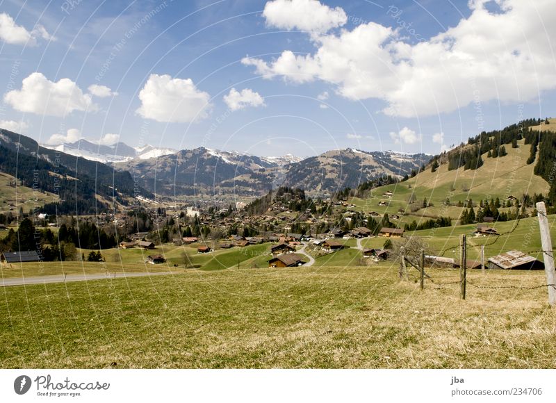 Saanenland Sommer Berge u. Gebirge Natur Landschaft Wolken Sonnenlicht Frühling Schönes Wetter Gras Wiese Hügel Alpen schön Gstaad Skigebiet Heimat Schweiz Dorf