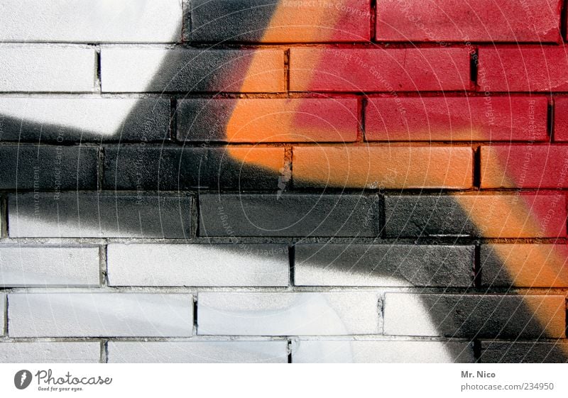 farbpalette Kunst Graffiti rot schwarz weiß orange-rot Mauer mehrfarbig Linie Gemälde Wand Fassade Farbstoff Kreativität Glück Anstrich abstrakt Kontrast