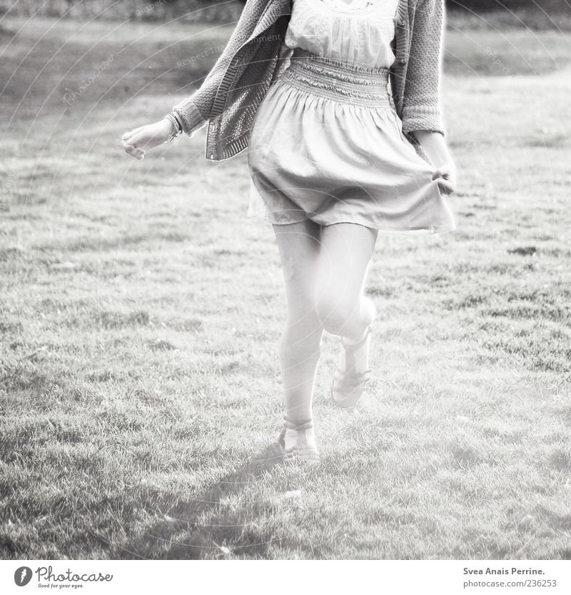 Das Grau unserer Zeit. elegant feminin Junge Frau Jugendliche 1 Mensch 18-30 Jahre Erwachsene Wiese Mode Rock Kleid Bewegung laufen rennen Tanzen