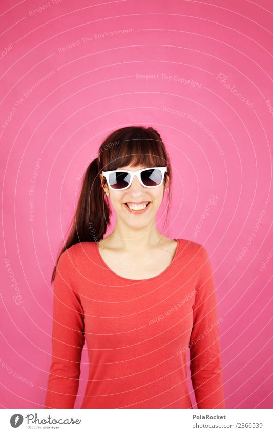 #A# Smile Magenta Kunst ästhetisch Frau Oberkörper Freundlichkeit happy Glück Ostern rosa magenta Lächeln Sonnenbrille Farbfoto mehrfarbig Innenaufnahme
