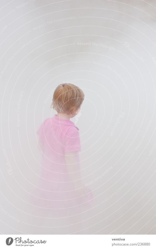 Kind im Nebel Mädchen Kopf Haare & Frisuren 1 Mensch 3-8 Jahre Kindheit Luft Kleid grau rosa Gedeckte Farben Außenaufnahme Hintergrund neutral Tag