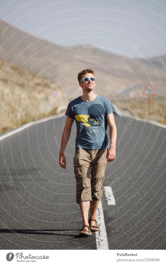 #AS# roads we go Kunst ästhetisch Model Modellfigur Mann Junger Mann Sonnenbrille Sommer Fuerteventura Straße laufen gehen vorwärts Zukunft