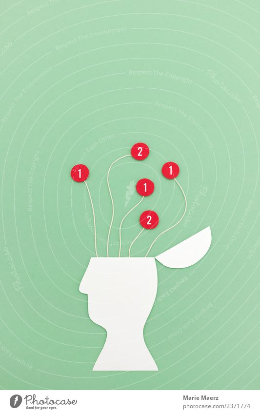 Gehirn füttern mit Informationen & Nachrichten-Signalen Wissenschaften lernen Informationstechnologie Kopf 1 Mensch Denken nerdig grün rot Neugier Stress