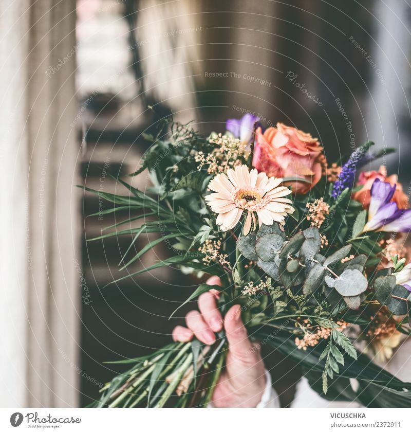 Schönes Blumenbündel in der weiblichen Hand Lifestyle Stil Design schön Häusliches Leben Wohnung Valentinstag feminin Frau Erwachsene Natur Pflanze Rose