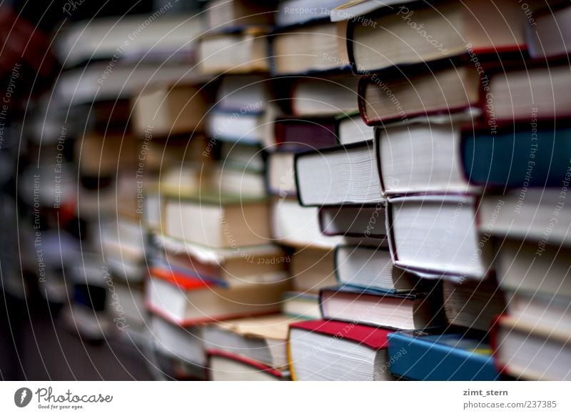 Stapel voller Weisheit Bildung Wissenschaften lernen Printmedien Buch Bibliothek Denken eckig blau rot weiß gewissenhaft fleißig diszipliniert Ausdauer