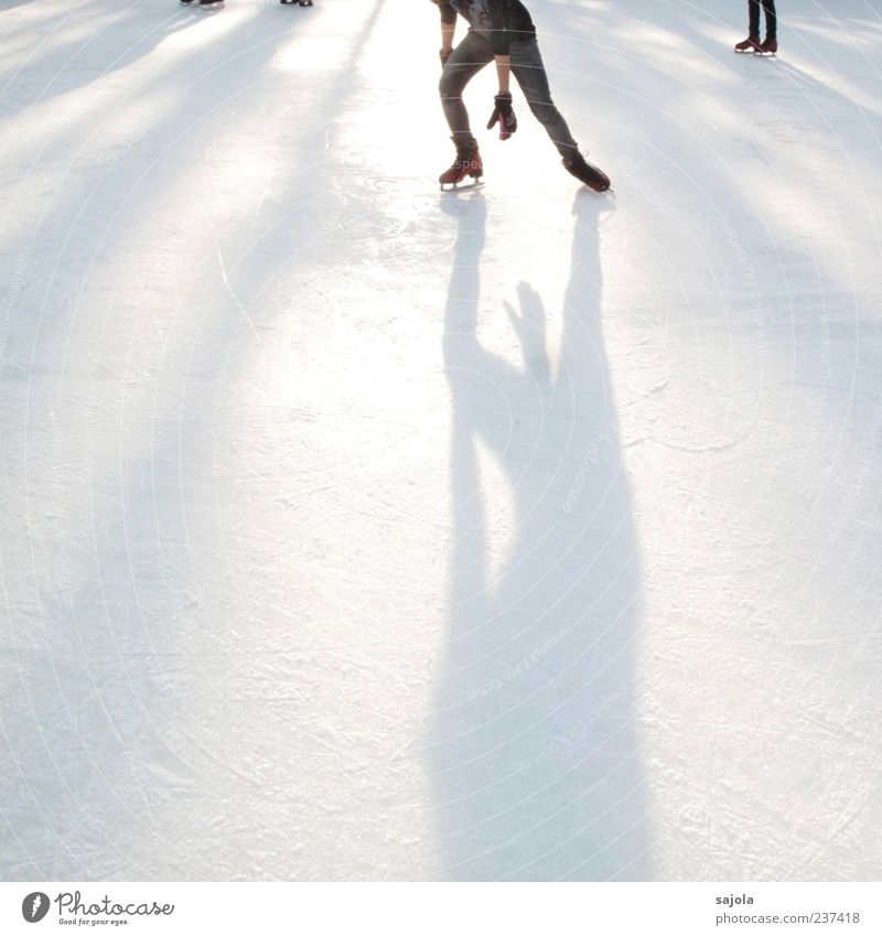 art on ice Sport Wintersport Sportler Eiskunst Eisbahn Eisfläche Mensch Frost ästhetisch weiß Schattenspiel Lichtspiel Farbfoto Außenaufnahme Textfreiraum unten
