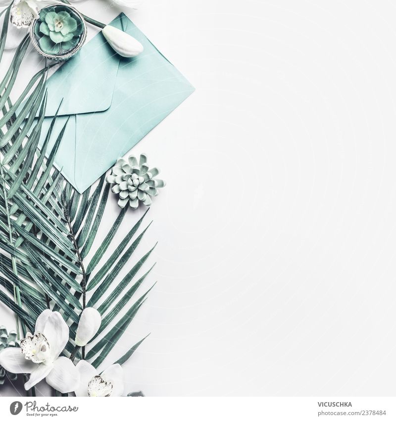 Tropische Blätter mit Orchideen Blumen und Umschlag Stil Design schön Dekoration & Verzierung Feste & Feiern Muttertag Hochzeit Geburtstag Büro Business Natur