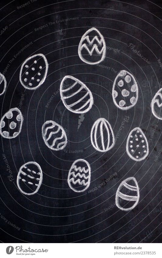 Tafelzeichnung | Ostereier Feste & Feiern Ostern gemalt Kreide Kreativität Idee Zeichnung Ei Muster schwarz weiß Farbfoto Gedeckte Farben Hintergrund neutral