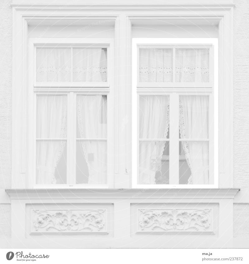 Weisser Dank (München, Waltherstraße I) Haus Gebäude Architektur Fenster Stein historisch weiß einzigartig Altbau Stuck Dekoration & Verzierung hell Gardine