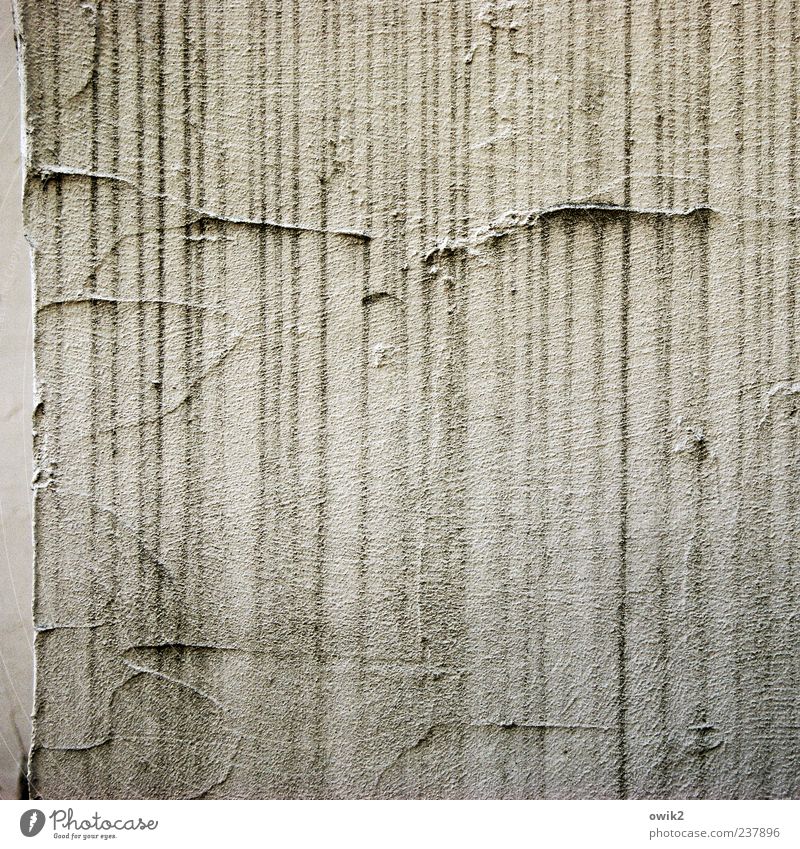 Linientreue Mauer Wand Fassade eckig einfach viele grau parallel Streifen Putzfassade Farbe Spuren Verfall Riss Betonwand Textfreiraum vertikal gerade simpel