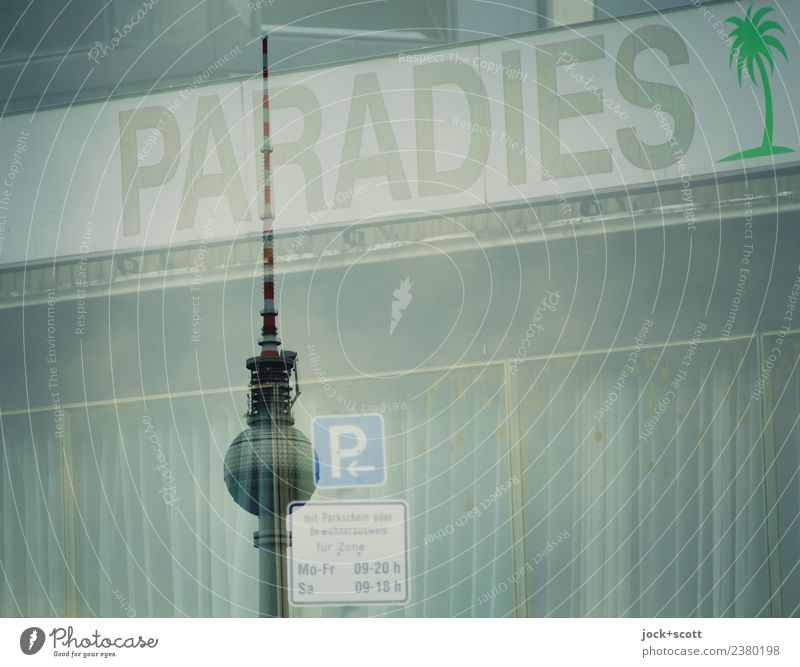Paradies parken Club Wahrzeichen Berliner Fernsehturm Parkplatz Schilder & Markierungen Verkehrszeichen einzigartig Ziel Doppelbelichtung Illusion Zeit Wort