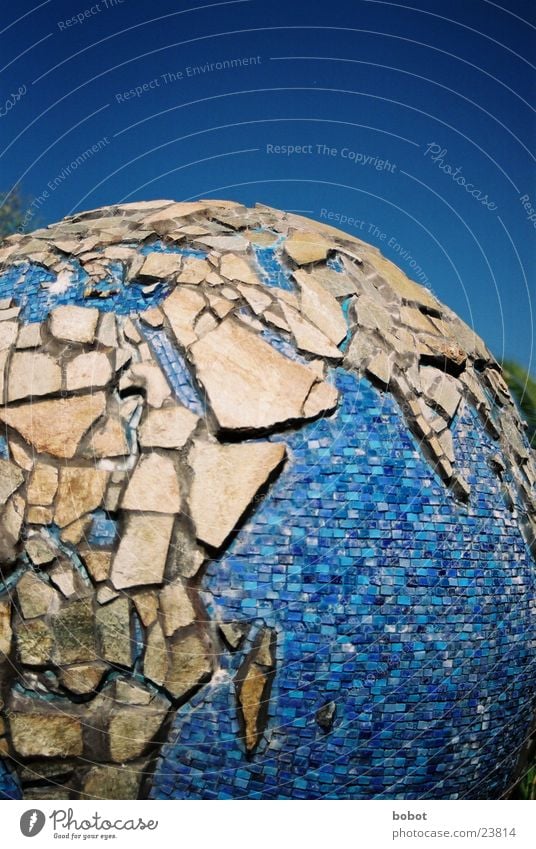 Splitterglobus Globus Planet Kunst Afrika Europa Asien Handwerk Erde Musaik blau Stein