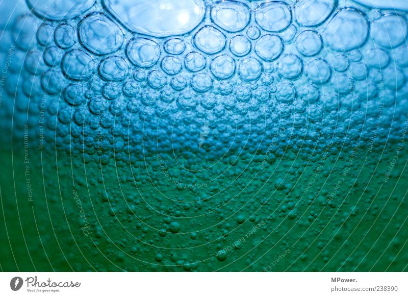 Bubbles IV Getränk Glas Wasser außergewöhnlich Flüssigkeit klein nass rund viele blau grün Blase Farbfoto Innenaufnahme Detailaufnahme Menschenleer Kontrast