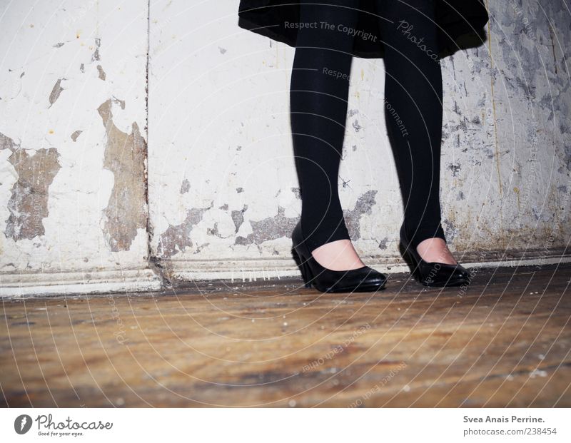 keine besondere künstlerische Befähigung anerkannt Lifestyle Stil feminin 1 Mensch Holzfußboden Mauer Wand Fassade Mode Rock Kleid Strumpfhose Schuhe